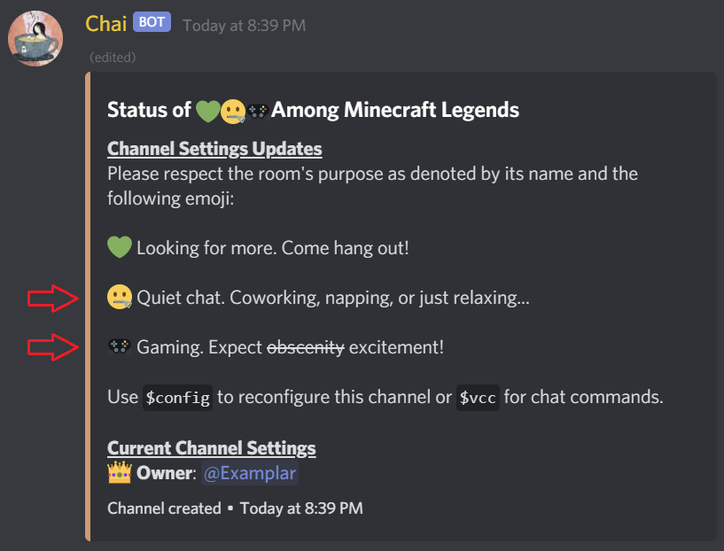 Example of Discord-server-specific emoji labels for custom voice channels.